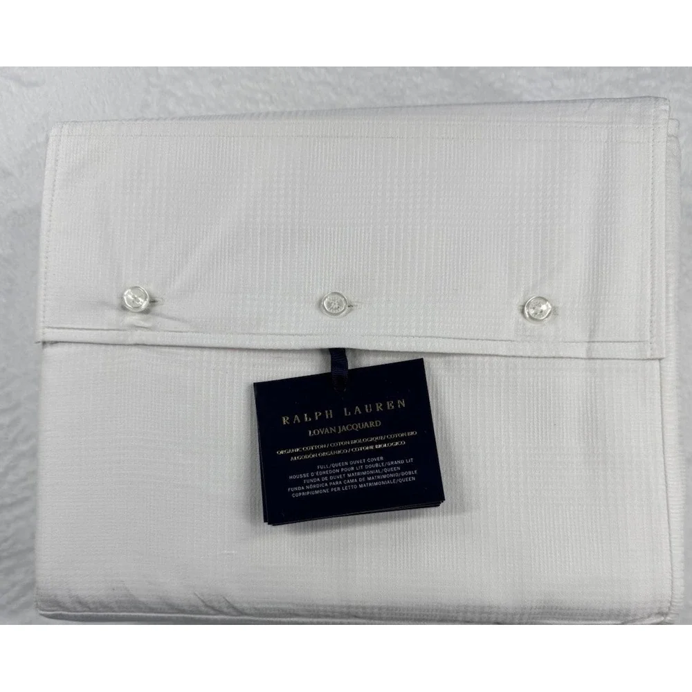 Ralph Lauren Full Queen Duvet Cover Lovan Jacquard White Organic Cotton New $425